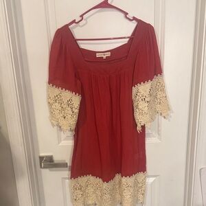 Altar'd State Crimson Dress with Ivory Lace Details